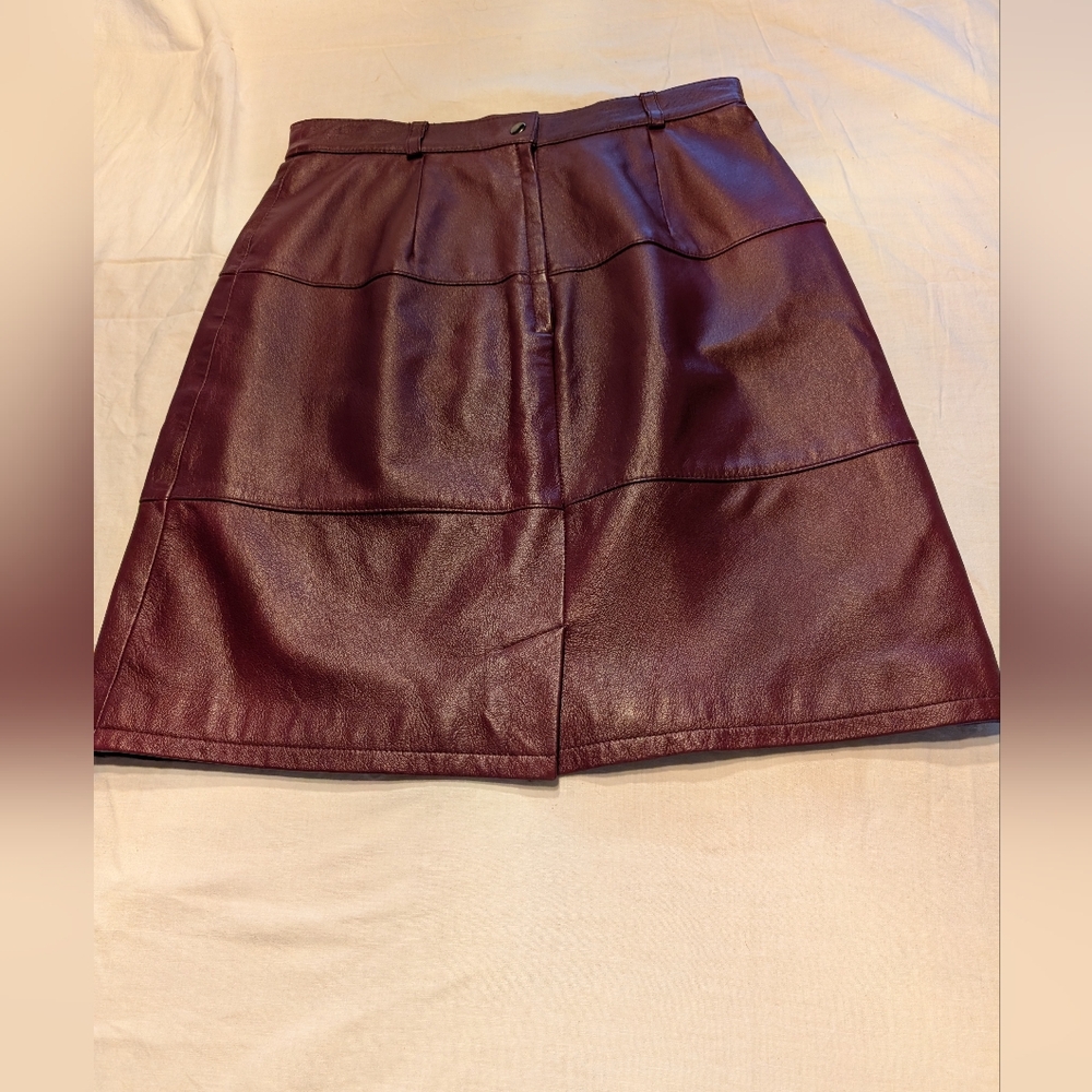 2/30$ Vintage Leather Deep Red Midi Skirt